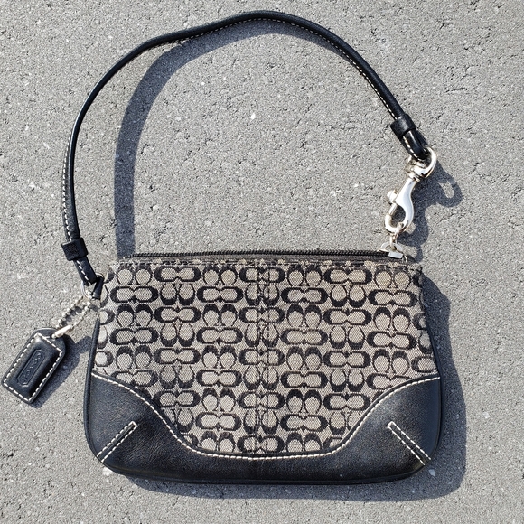 Coach Classic Black Leather Canvas Fabric Wristlet Clutch Wallet 2000s Fashion - Picture 3 of 4